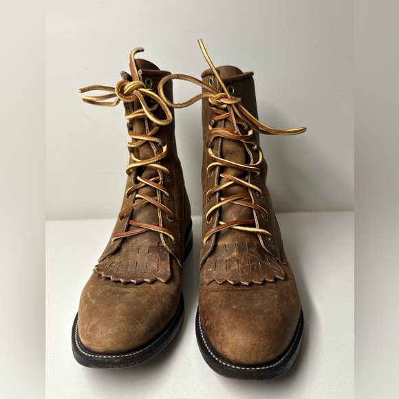 Justin L575 Western Lacer Ladies Women Brown Leather Lace Boot Womens Size 6 B - Picture 3 of 8